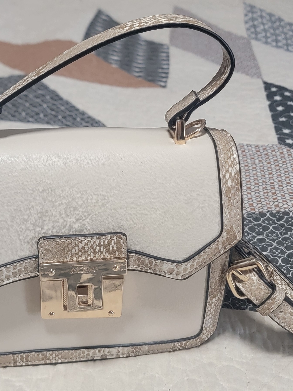 Aldo Cream Snake-Trim Top Handle Crossbody Bag